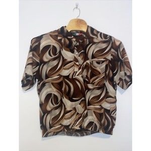 D’Accord Half Button Short Sleeve Polo Brown Mens Large